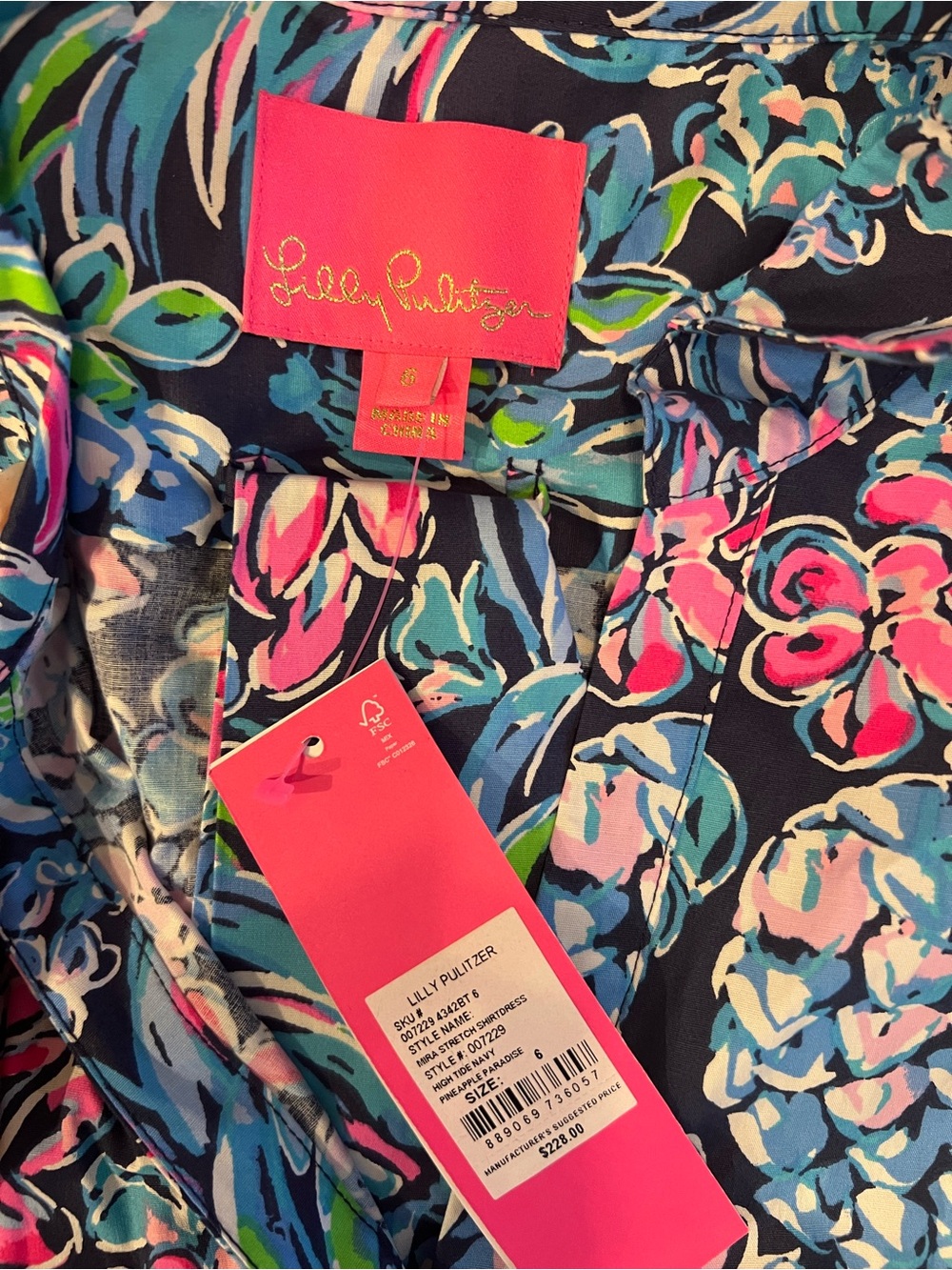 NWT Lilly Pulitzer Mira Shirtdress High Tide Navy Pineapple Paradise Size 6 - Picture 6 of 6